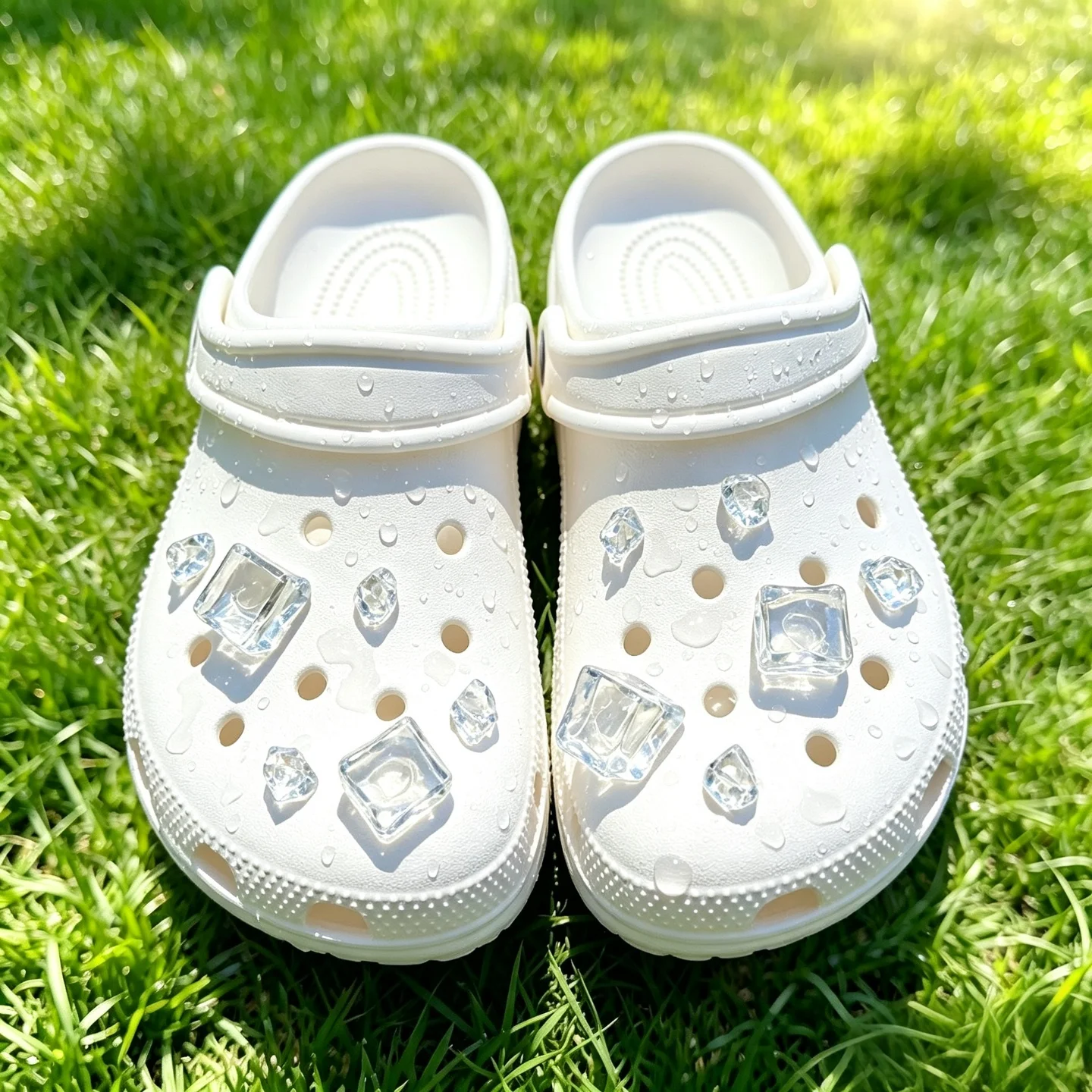 Transparent Ice Cube Clog Shoe Charms PVC Detachable Ornaments For Women Summer Hole Sandals Crystal Footwear Accessory Gift