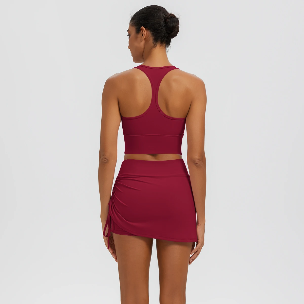 2-piece Women's Sets High Strength Training Scrunch I-shaped Vest Solid Color Shockproof Top Breathable Pleated Short Skirt