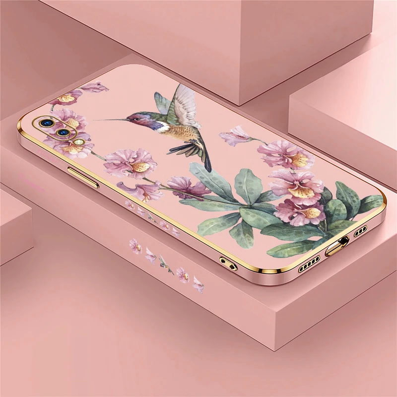 Shockproof Case For Vivo V17 Russia V19 V11i V15 V5 Lite V5 Plus V7 Plus V5S V11 Pro Cute Bird Floral Plating Soft Silicon Cover