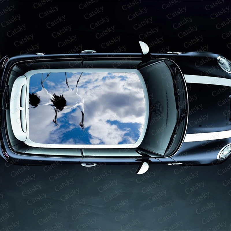 Red-crowned Crane Car Roof Sticker Wrap Racing SUV Auto Accessories Packaging Painted PVC Car Hood Graphic Decal Decoration