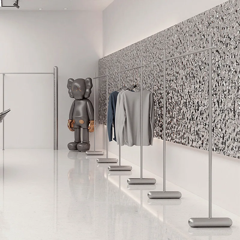 

Стойка-дисплей для женской одежды, витринный стеллаж, подставка для демонстрации, вешалка из нержавеющей стали, вешалка из матовой серебристой стали, напольная демонстрационная стойка