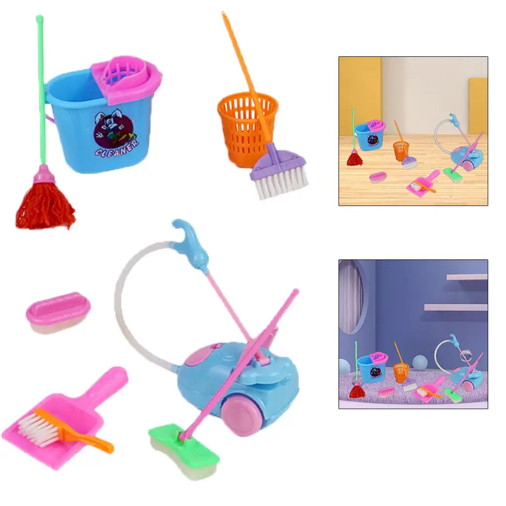 2x 9PCS Simulation Kids Cleaning Set Sweeping House Pretend Play Plastic Broom Mop Housework Tools Kit Educational Toy