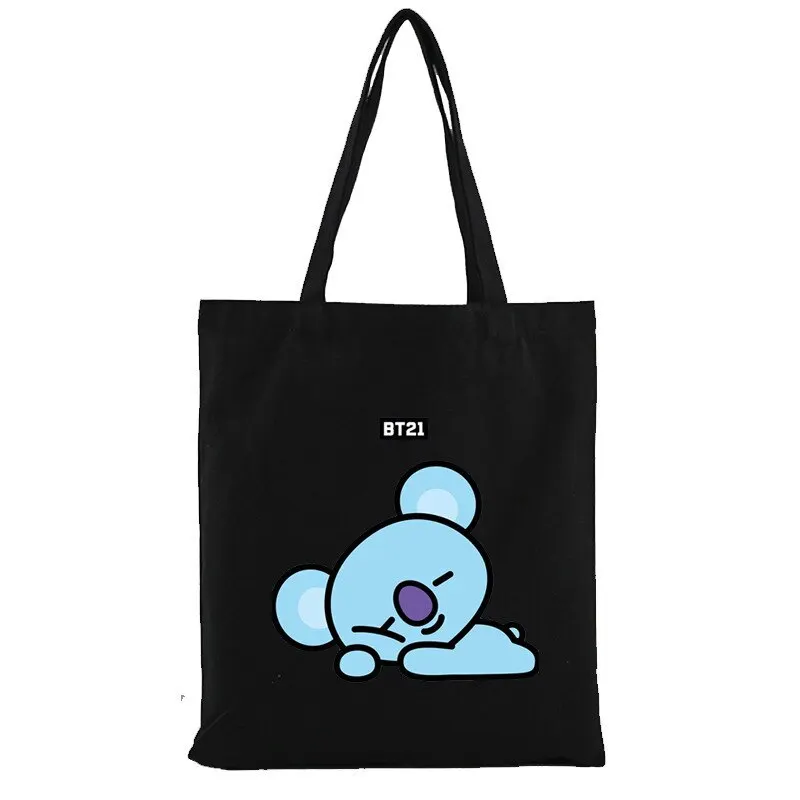 Anime Cartoon Bt21 Cooky Chimmy Tata Printed Canvas Bag Creative Shoulder Bag Simple Student Fashion Handbag Gift for Friends