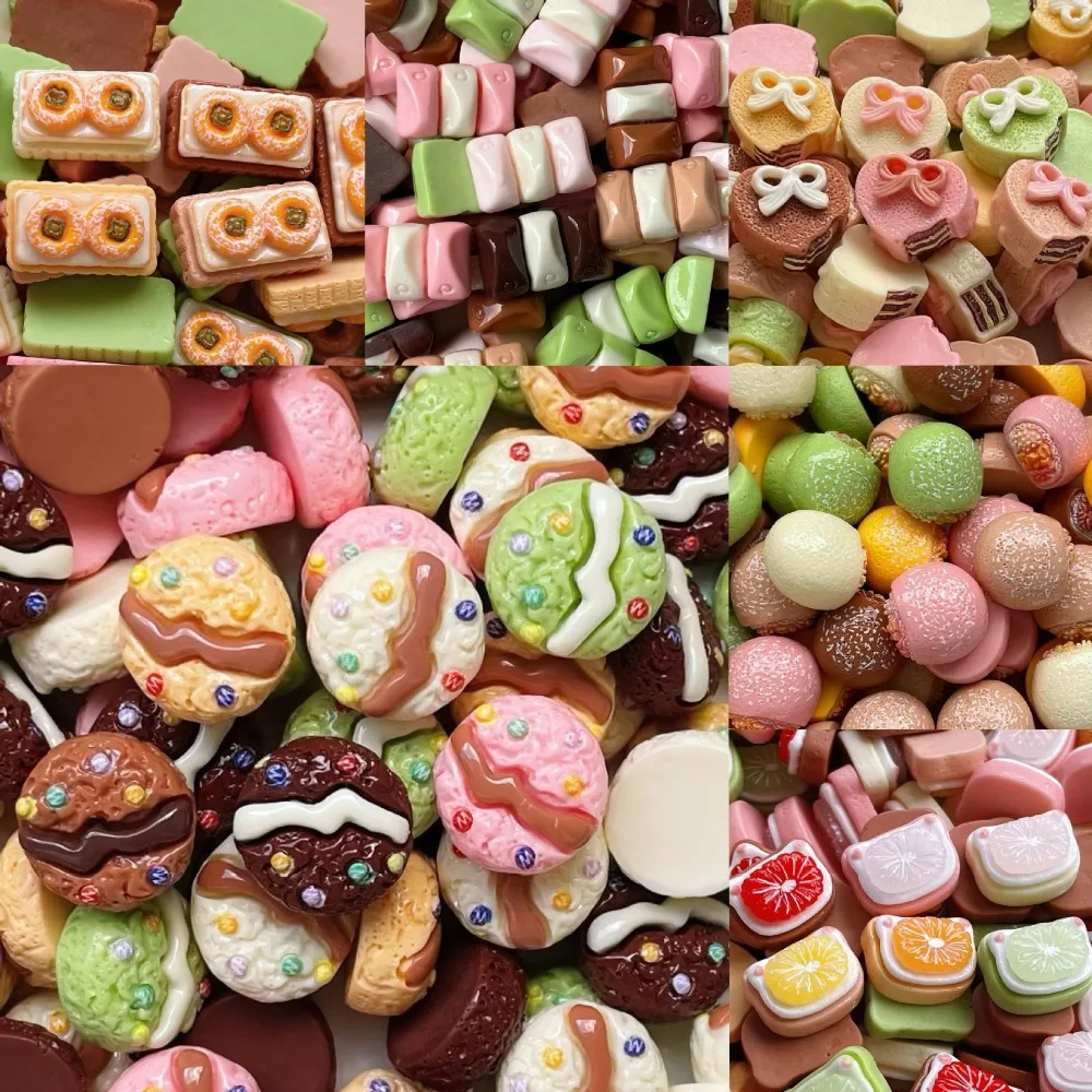 20Pcs Kawii Mini resin Biscuit Series Miniature Flat Back Cabochons For Hairpin Scrapbooking DIY Home Decor Craft Accessories