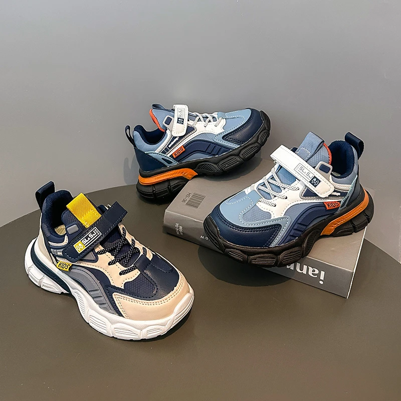 Boys and Girls Leather Breathable Sports Shoes Spring and Autumn Fashion Children's Leisure and Comfortable Running Shoes.