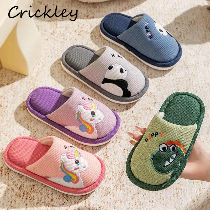 

Unicorn Panda Embroidery Children Slippers Cartoon Dinosaur Kids Cotton Shoes Spring Autumn Anti Slip Boys Girls Home Slippers