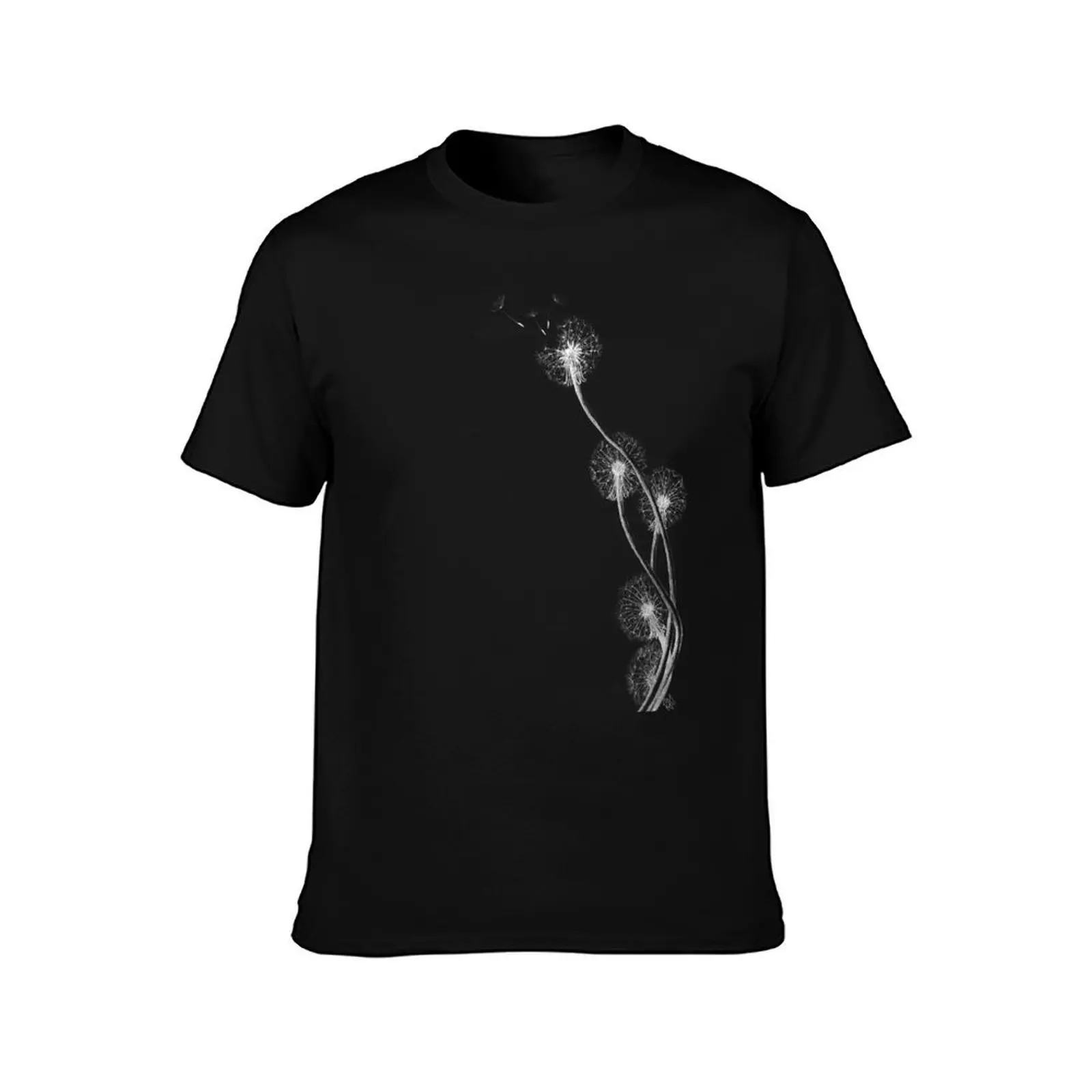 dandelion clocks hand-drawn T-Shirt, Summer Casual Cotton Tee, Oversized Streetwear Tops, Vintage Graphic Print, 100% Cotton