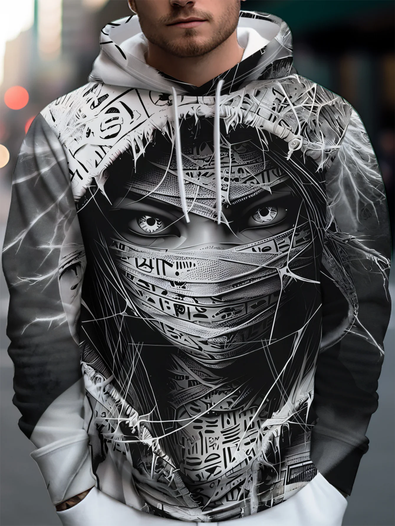 New model: men’s hooded long-sleeve loose-fitting casual printed basic sweatshirt. Perfect for young people in spring, summer, a