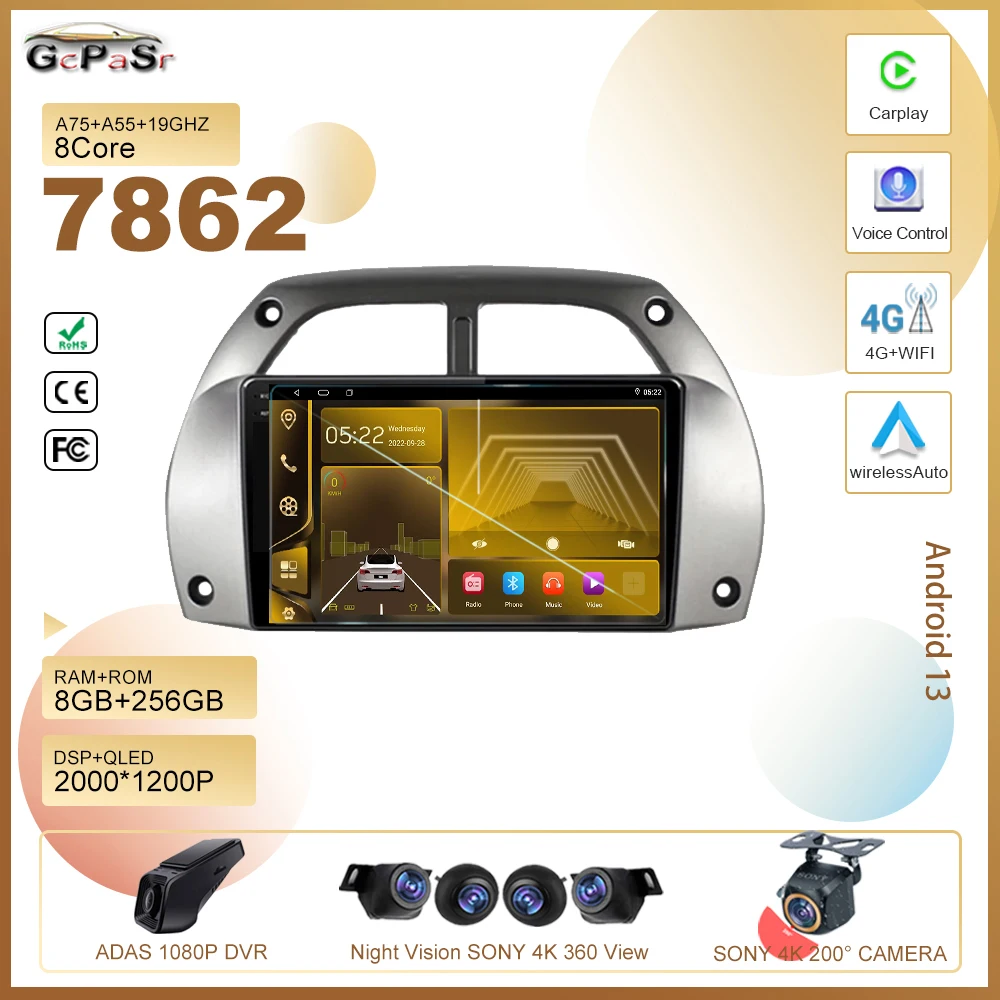

Android 13 For Toyota RAV4 2001 2002 2003 2004 2005 2006 Car Dvd Radio Stereo Multimedia Player GPS Navigation High-performance