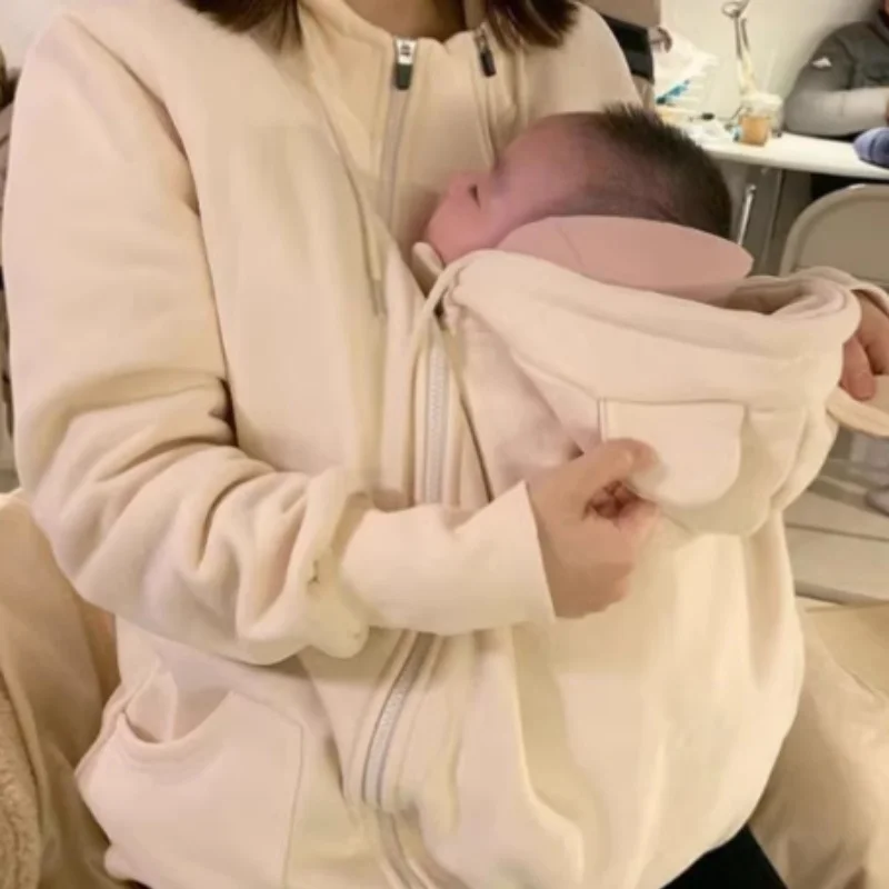 

Extra Large Male Autumn Winter Thicken Soft Kangaroo Baby Onesie Sweatshirt Couples Casual Loose Hooded Long Sleeved Coat