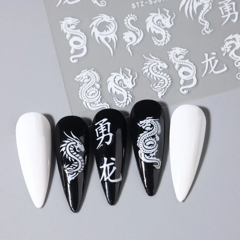 Cute Dragon Nail Stickers Gold Fireworks New Year Nail Decals Dark Dragon Silver Nail Art Stickers Spring Festival