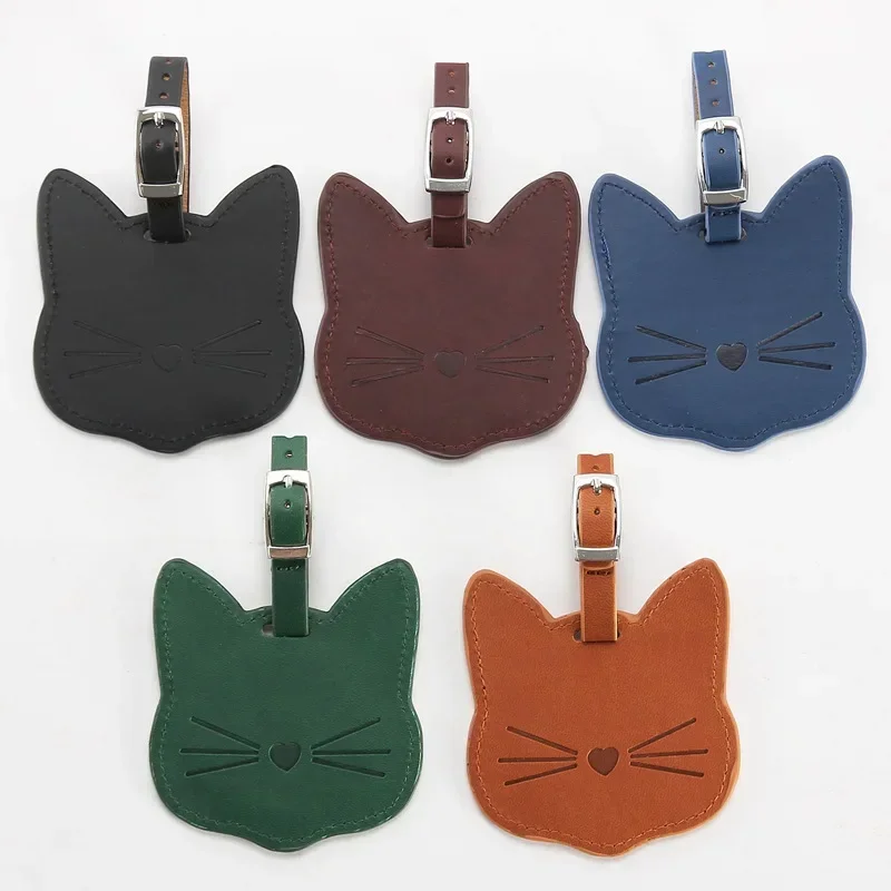 Leather Suitcase ID Address Holders Baggage Boarding Tag Portable Label Cartoon Cute Animal Cat Luggage Tag Travel Accessories