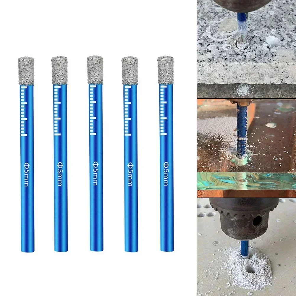 5PCS Diamond Coated Core Drill Bit 5mm Round Shank For Porcelain Tile Marble And Slate Cutting Replace Drill Bits Without Water