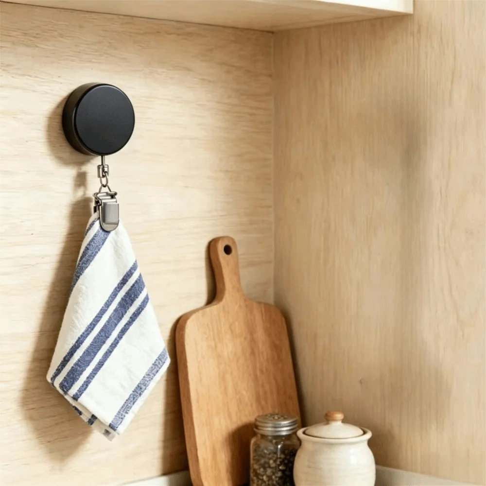 Retractable Buckle Retractable Towel Rack No Punching Automatic Retractable Wall Mount Towel Holder Auto Rebound Design