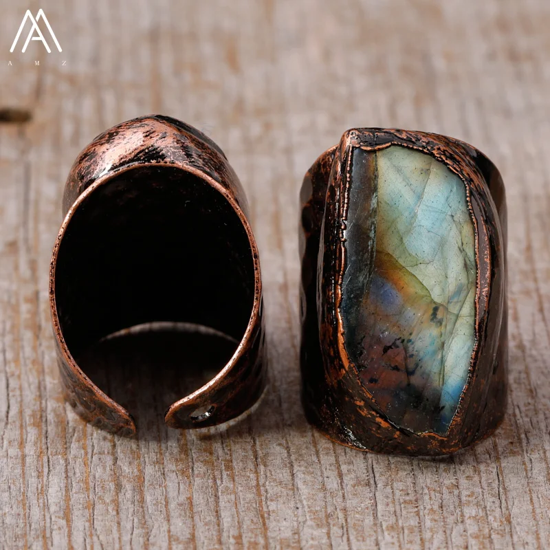 Flash Labradorite Bronze Rings For Women Luxury Trendy Designer Ring Lady Wedding Anniversary Birthday Jewelry Gift