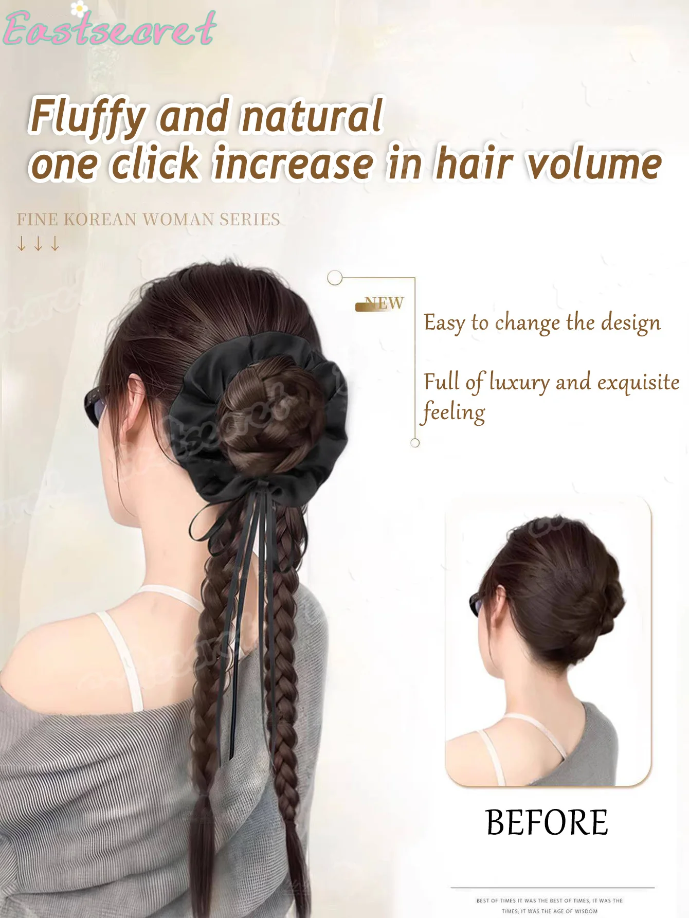 EAST Wig braid grip lazy ribbon bud head Fried Dough Twists braid ponytail false hair dish hair with long braid hair accessories