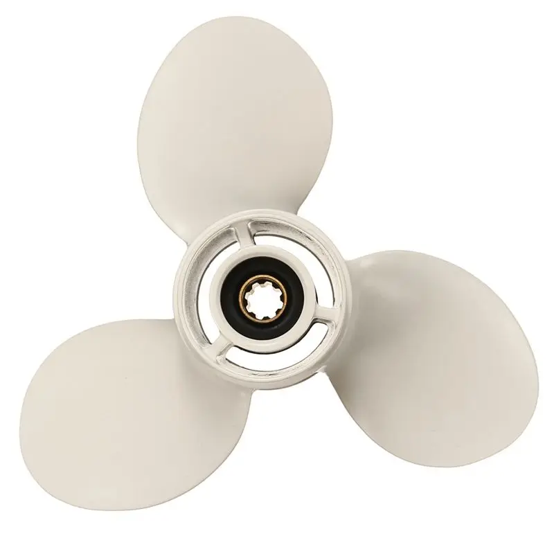 A11M-2X For 9.9-15HP 63V-45945-10-EL 9-1/4 X 9 Aluminum Alloy Marine Outboard Propeller 8 Spline Tooth 3 Blades