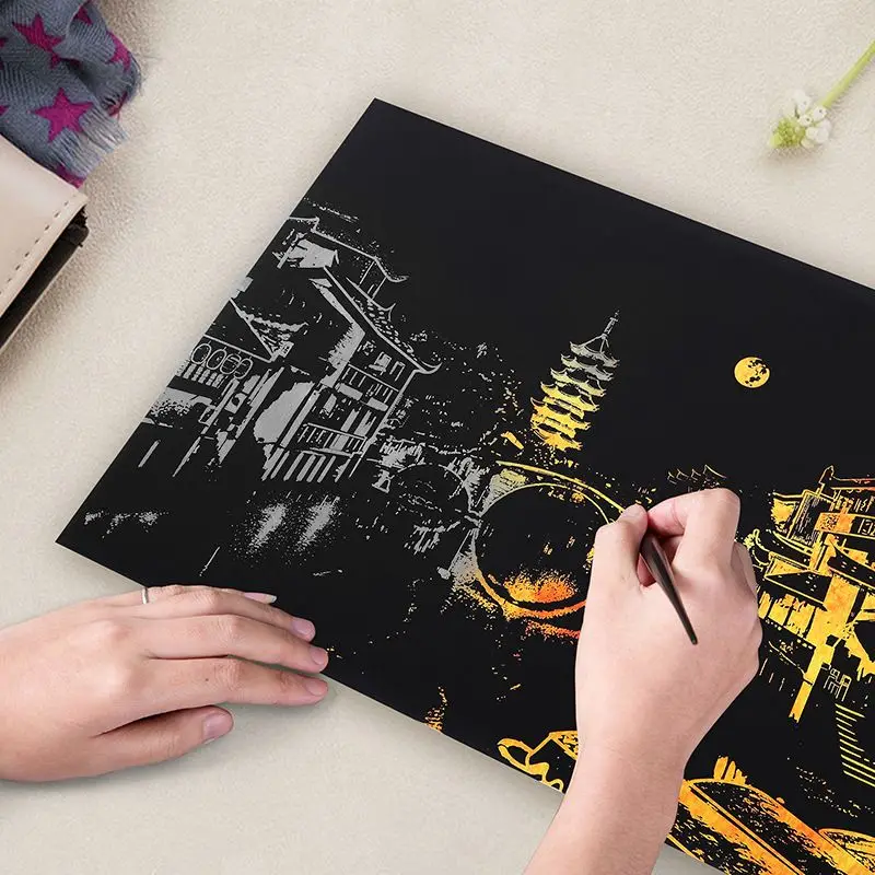 

Golden City Night Scene Scratch DIY Creative Handmade Hand Scratch Boyfriend Girlfriend Birthday Gift