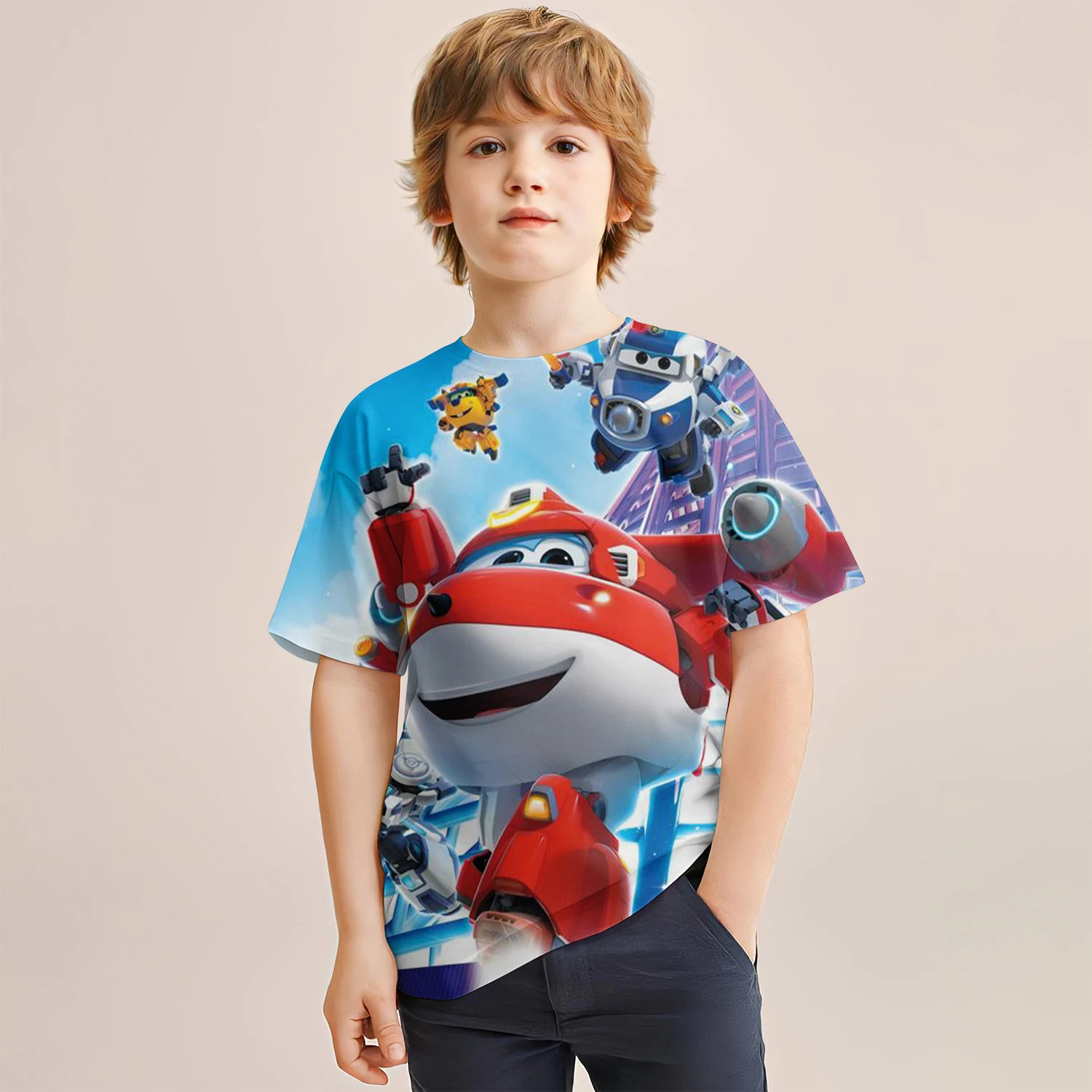 Super Wings children's T-shirt 3D cartoon printing clothing birthday cool fashion trend children's casual party
