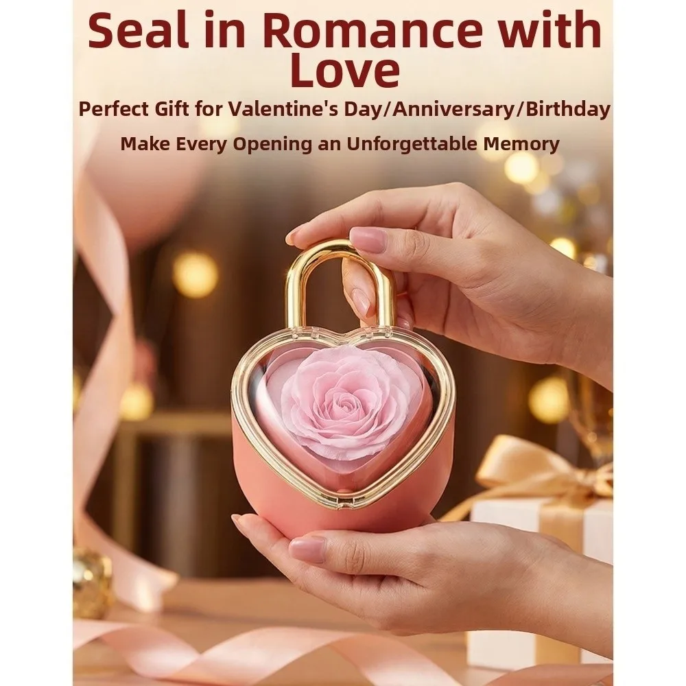 Rotation Heart-shaped Padlock Jewelry Box Luxury Organizer Finger Ring Box Soap Rose Flower Ring Display