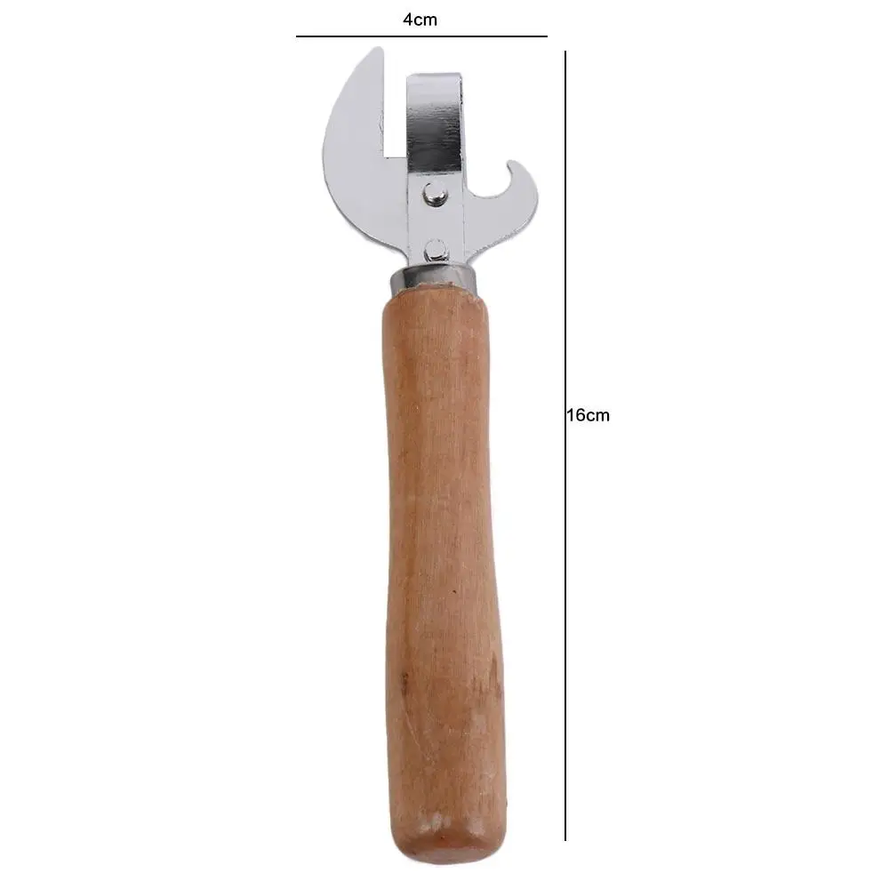 Kitchen Gadgets 2 in 1 Wooden Handle Can Opener Manual Multifunctional Bottle Opener Pointed Head Lid Remover Bar