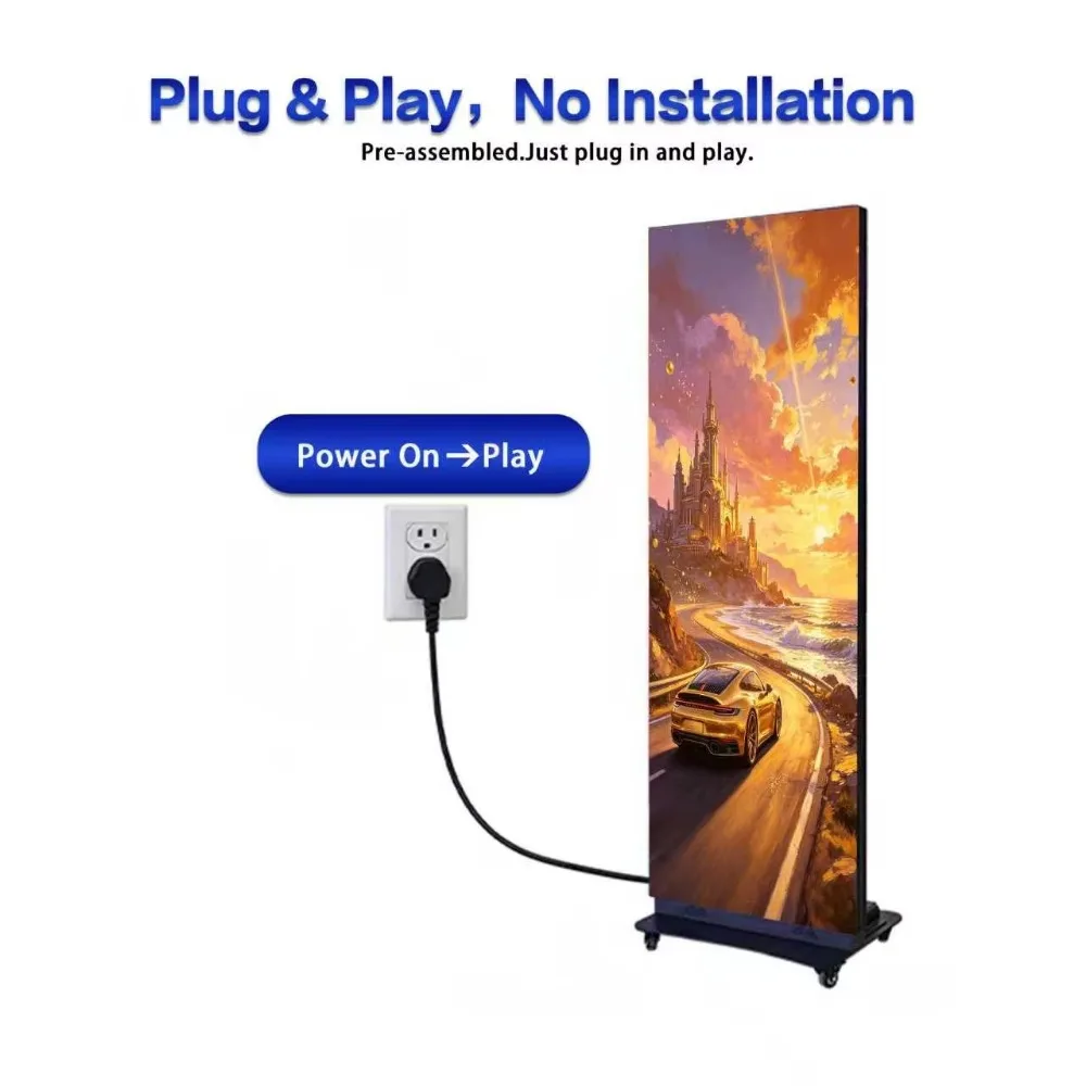 P1.2 P1.5 P1.8 P2.5 Cabinet 640x1920mm Indoor Movable Poster LED Display Indoor Stand Portable Digital Poster Led Screen Player