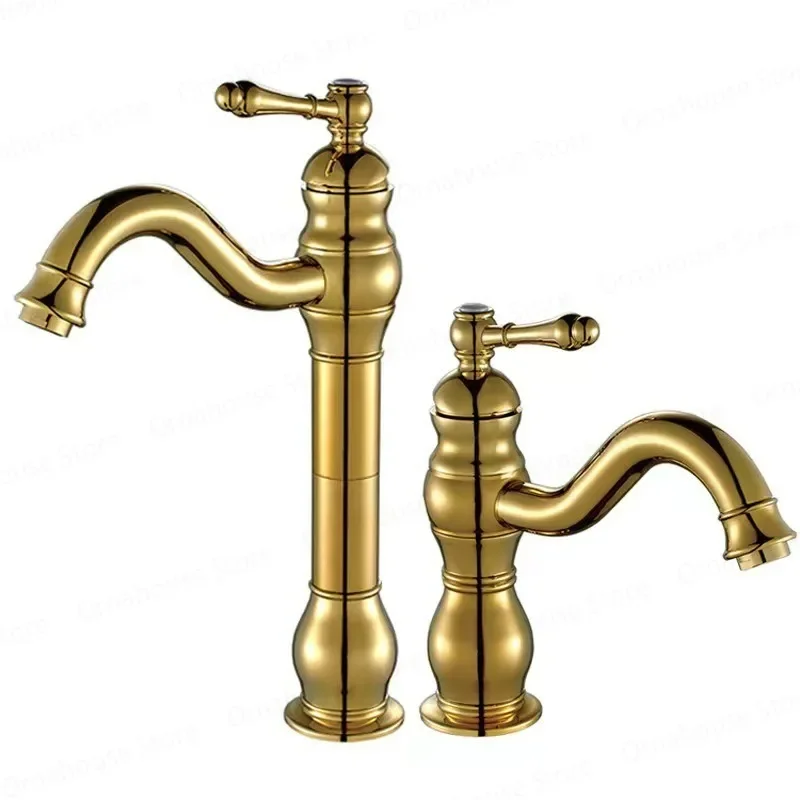 

Antique Brass Single Handle Bathroom Faucet 360 Rotation Deck Mounted Hot Cold Mixer Tap Vessel Sink Crane for Bathroom