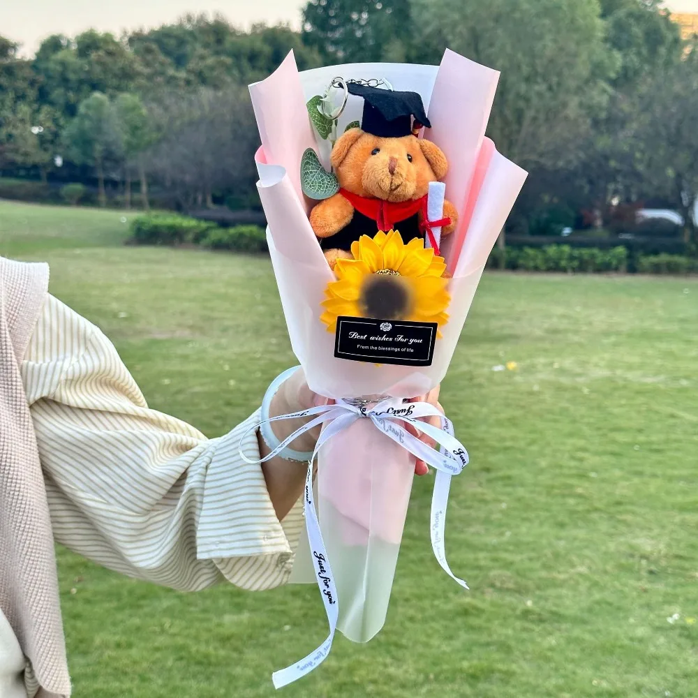 

Новый выпускной букет с медведем мастера, букет с мультяшным медведем, потрясающий букет подсолнечника, День святого Валентина