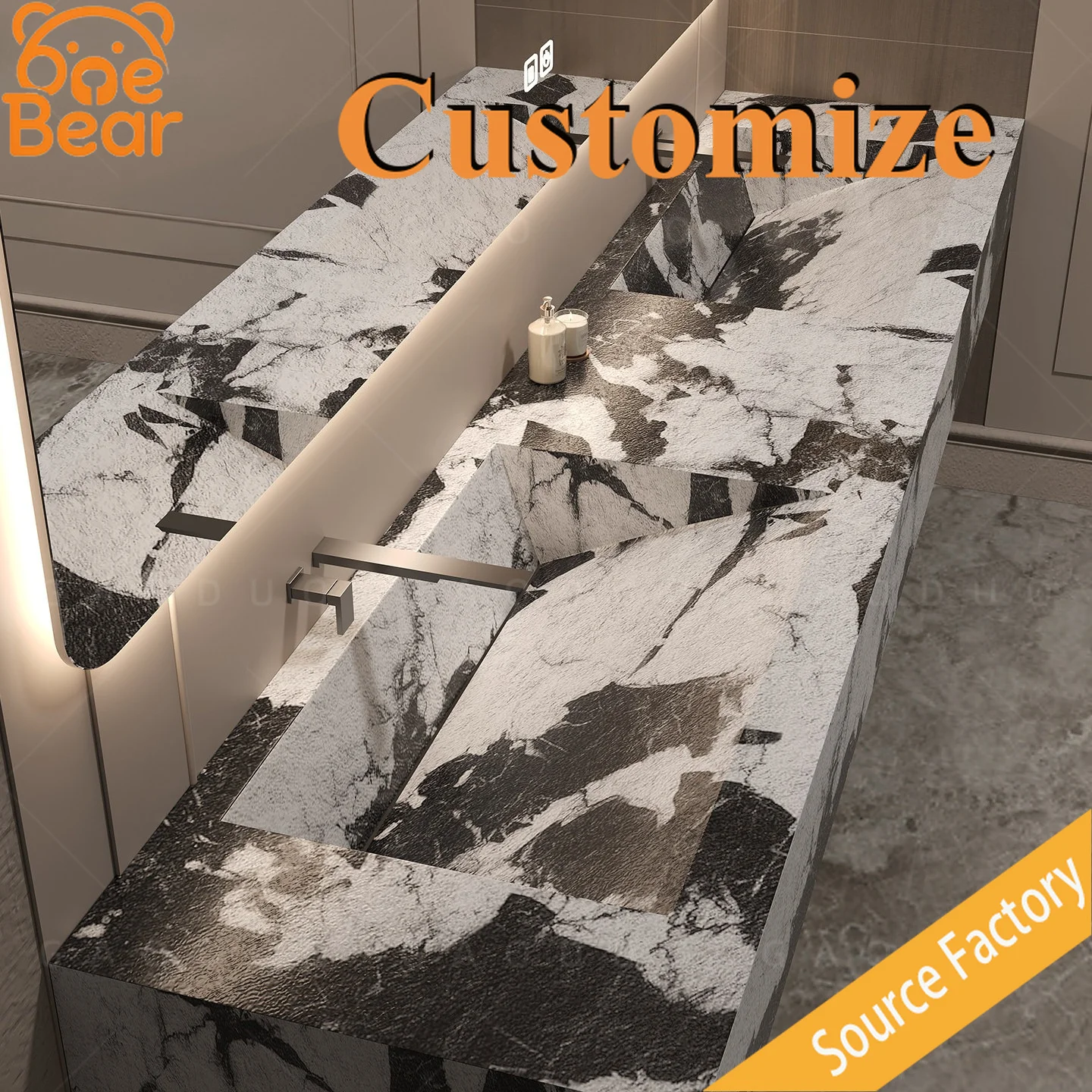 Customizable Embedded Marble Sink, Flush Mount Design, Simple Basin for Compact Vanity
