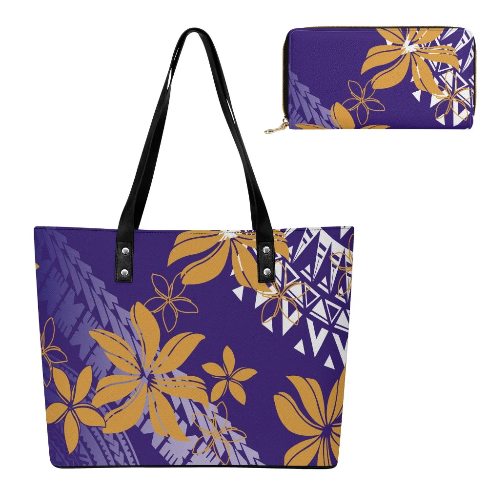 

Single-Shoulder Bag Shopping Travel Combo Bag Custom Printed Handbag And Wallet Polynesian Large-Capacity Leather Handbag