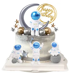14pcs Astronaut Cale Topper Set For Kids Boy Outer Space Birthday Party Decorations Baby Shower Supplies Universe Cake Decors