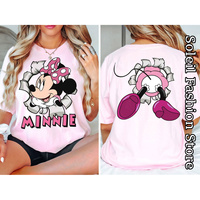 Cute Minnie Mouse Cotton T-Shirt Women Disney Summer Tops Tees Cartoon Short Sleeve Clothing Female Fashion Outfit Streetwear