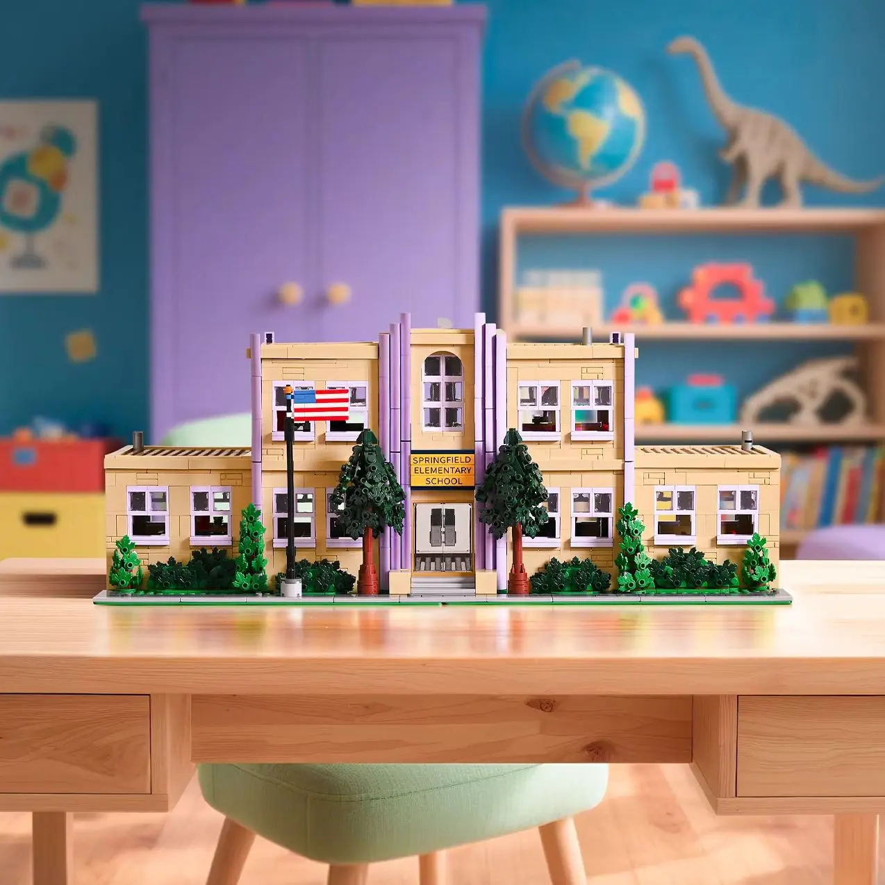 3500PCS MOC Springfield Scuola Elementare Building Blocks Street View Anime Modello di Architettura Modulare con 8 Figurine Giocattoli Regali