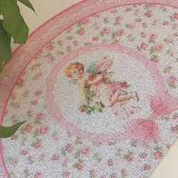 Retro Non-Slip Doormat, Home Doormats, Pink, Dust Removal Foot Mat, Semicircle Small Rug, Angel Rose Print, French Home Doormats