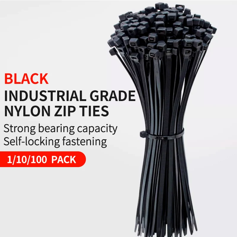 

5*150-8*500 Self-Locking Nylon Black Cable Band Large Strong Plastic Fixed Buckle Wire Bundle