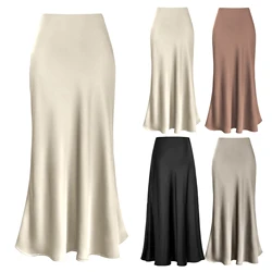 Long Black Satin Skirts For Women 2025 Spring Summer Straight Maxi Champagne Skirt Elegant Women Satin Silk Skirts Long Brown