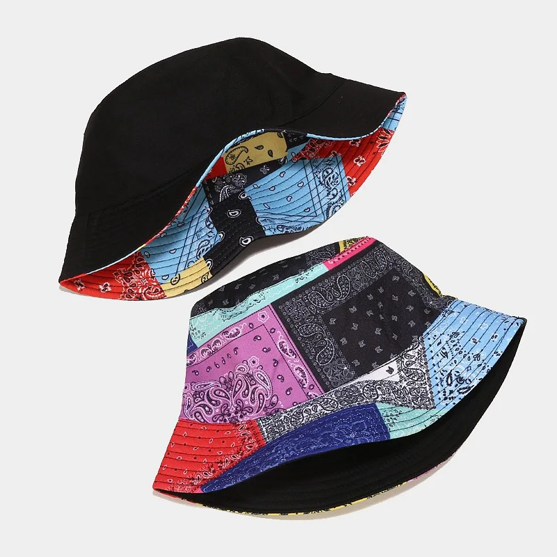 

1PCS New Unisex Outdoors Bucket Hat Cashew Flowers Double-Sided Sun Cap Summer Panama Fashion Fold Sun Fishing Fisherman Hats