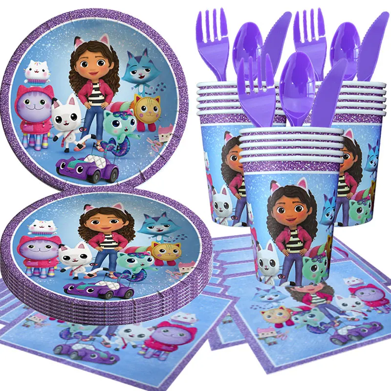 Gabby Dollhouse Birthday Decoration Tableware Party Balloons Cups Plates Napkins Kit Backdrop Banner Deco Set Birthday Supplies