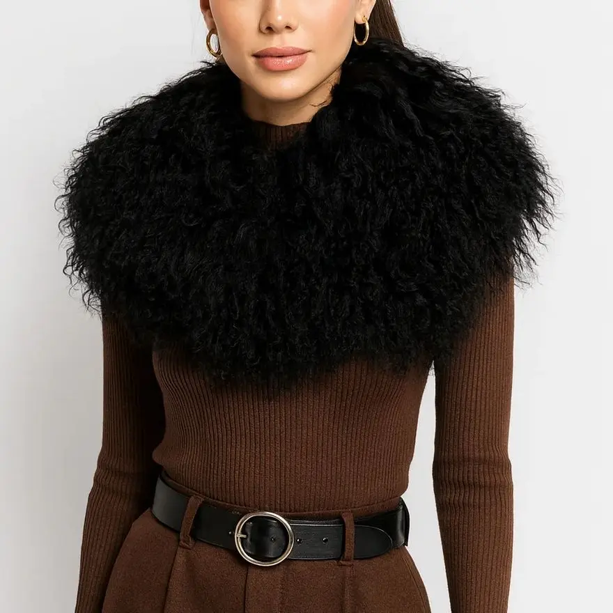 

Real Mongolian Fur Big Collar For Women Decorative and Warm Fur Collar 90*22 cm 250209
