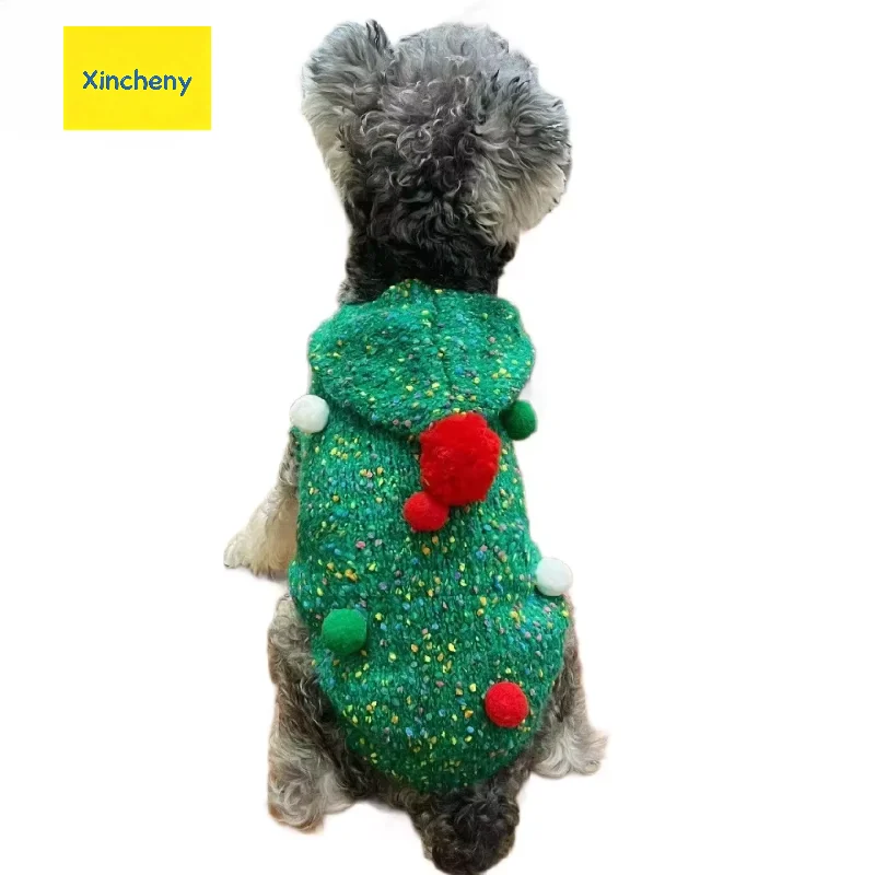Green Christmas Dog Sweater Knit Cotton Autumn Winter Holiday Party Warm Soft Cute Hoodie Small Medium Dogs Pet Clothes Hot New