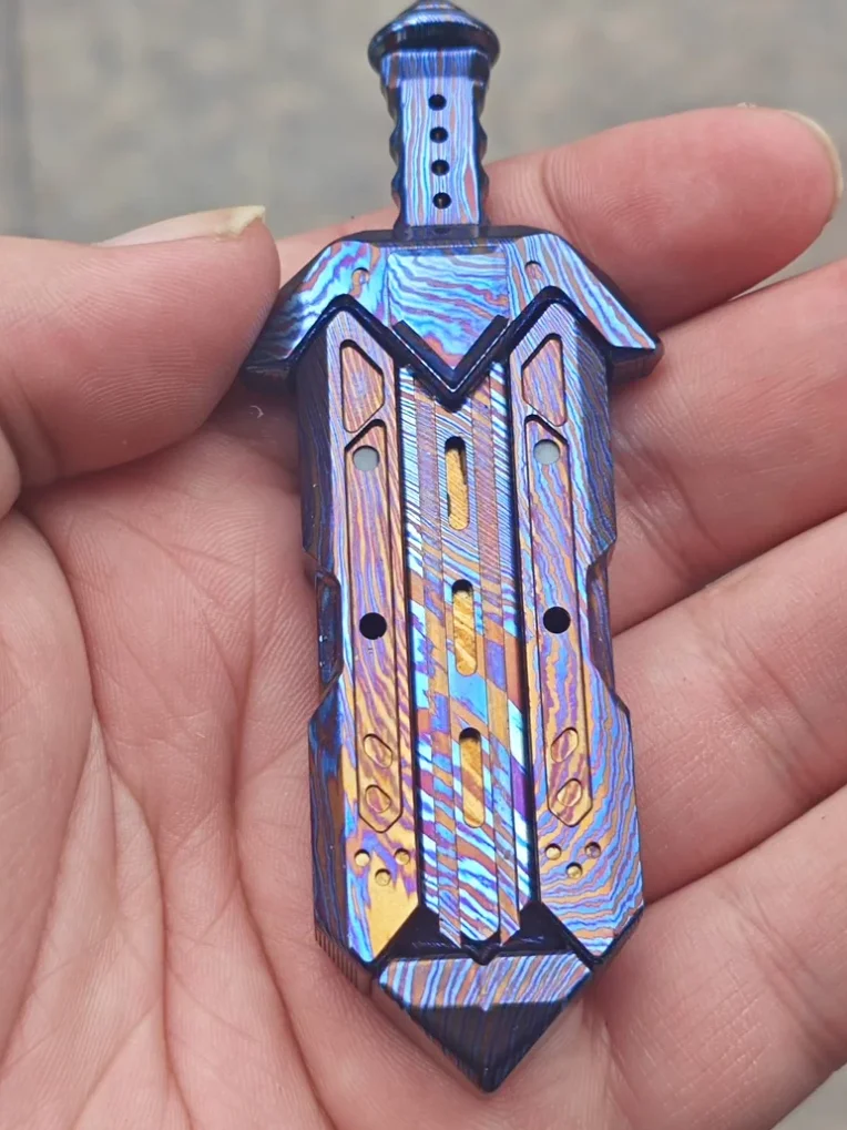 Used EDC Tide Play Society timascus Sword  fidget slider decompression toy