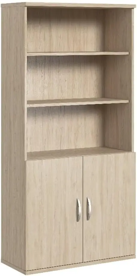 C Tall 5 Estante Prateleira com Portas em Elm Natural, Grande Estante Armário para Casa ou Escritório Profissional