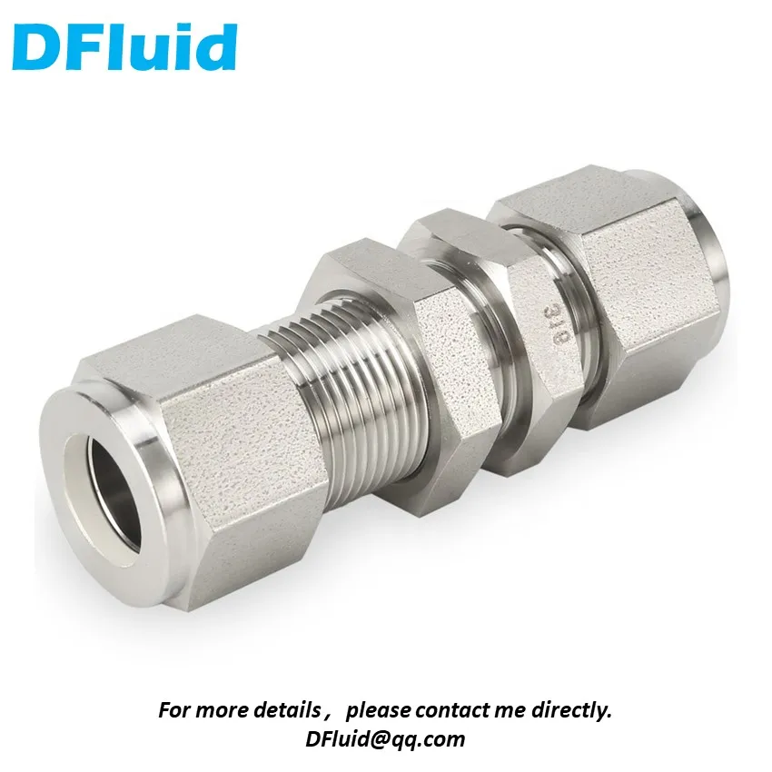 316 Stainless Steel Bulkhead Union Double Ferrule Compression Connector 1/8 1/4 3/8 1/2 6 8 mm Pipe Fitting Gas replace Swagelok