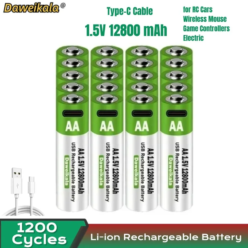 AA 1.5V12800mAhT# large capacity toy remote control mouse rechargeable and durable+Type-C Cable USB rechargeable lithium battery