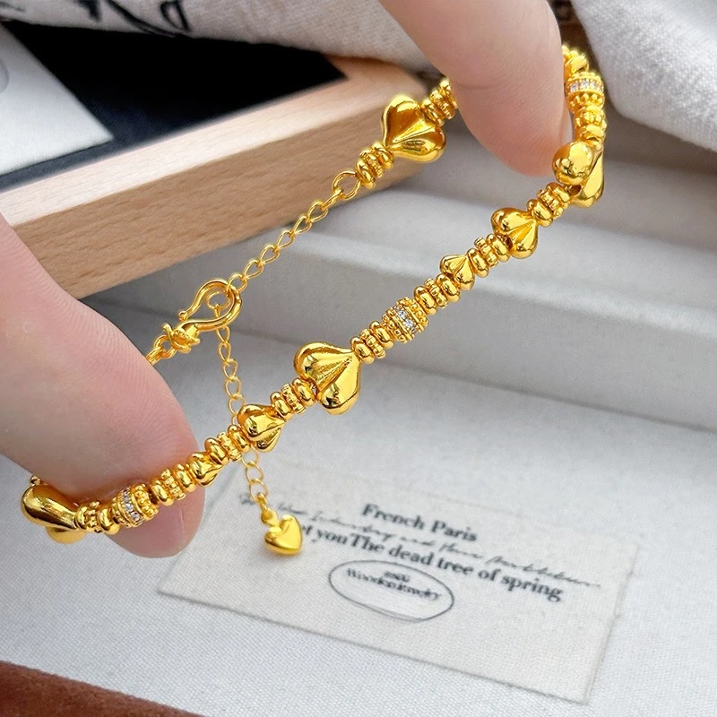

Real Kt18 Golden Color Love Pendant with Zircon Bracelet for Women Wedding Engagement Fine Bangle Bracelet Jewelry Not Fade