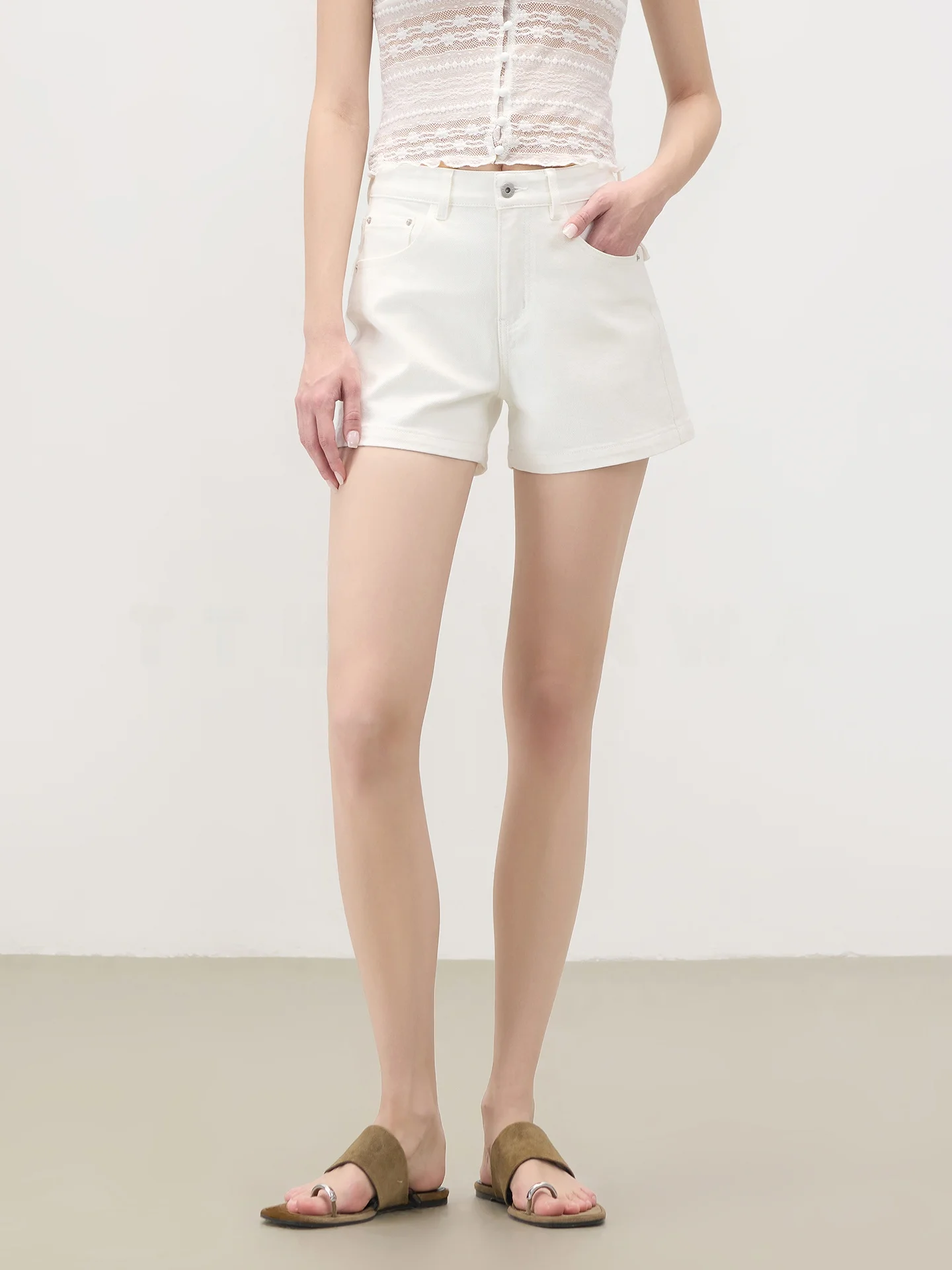 

Женские джинсовые шорты TTH WAWA с высокой талией, утягивающие, белые, весенние, тонкие, А-силуэт, прямые, модные