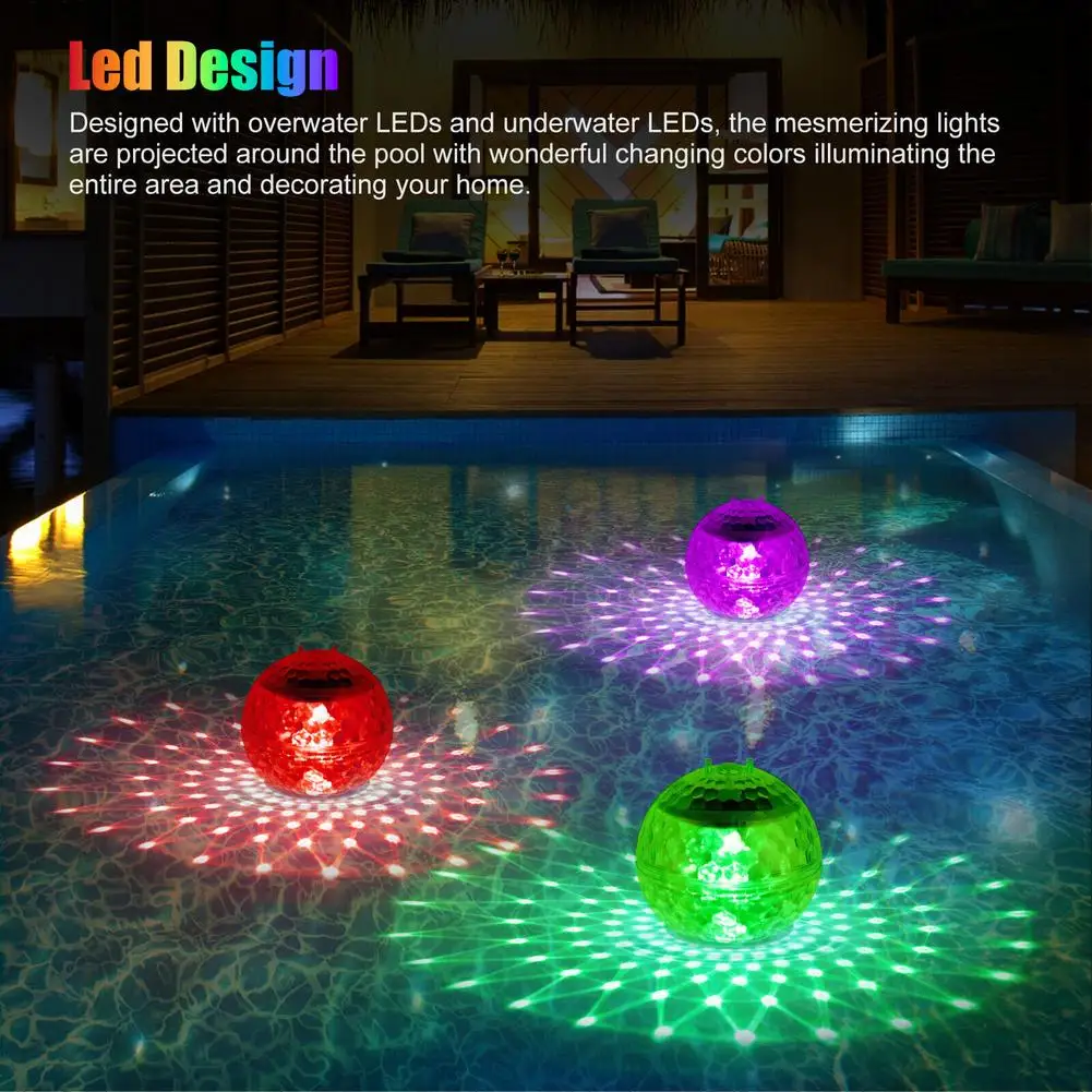 Solar Floating Pool Lights Built-in 600mah Bateria Energy-saving 7 Cores Mudando Rotating Garden Lamp