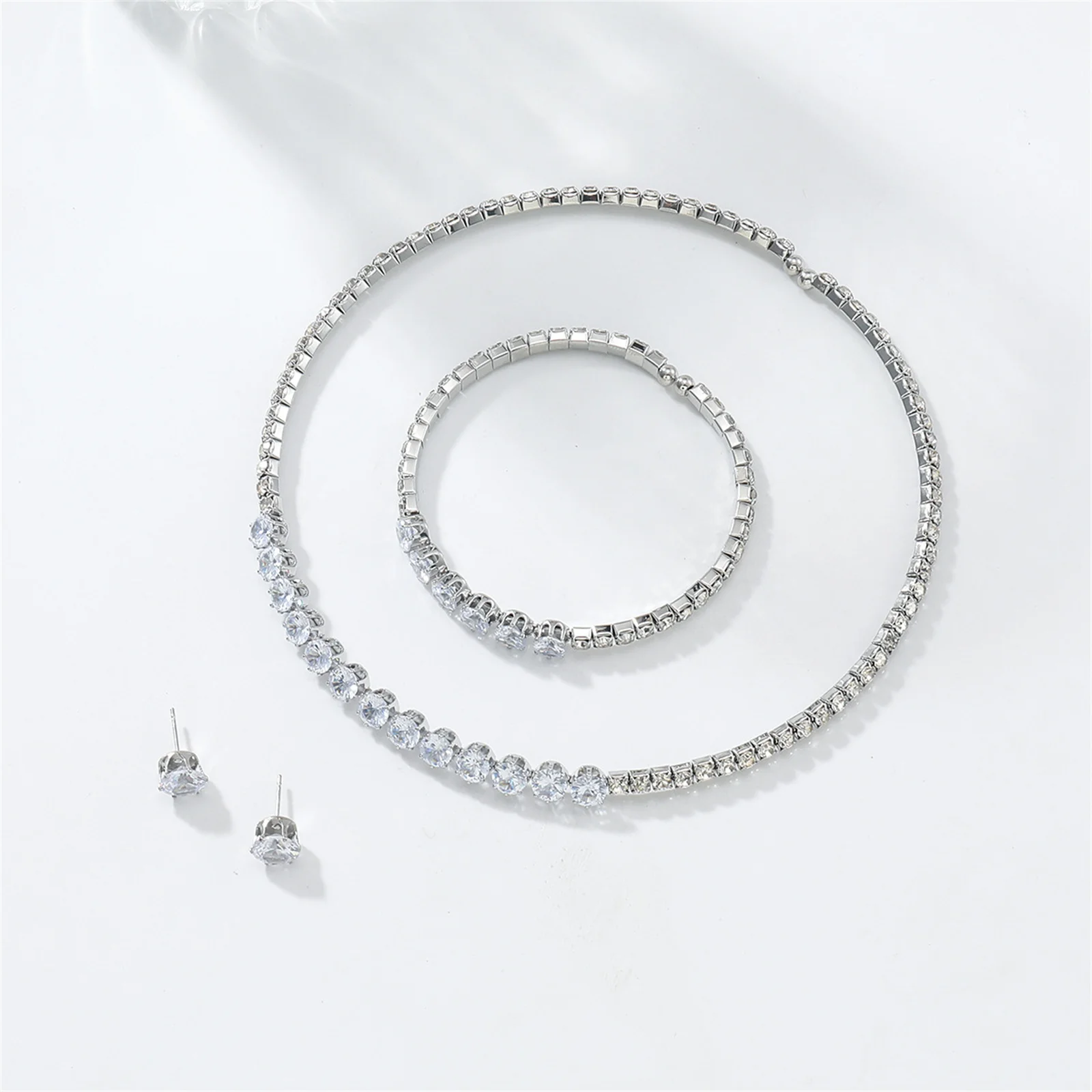 Bridal Jewelry Set Necklace Earrings Bracelet Rhinestone Alloy Stage Party