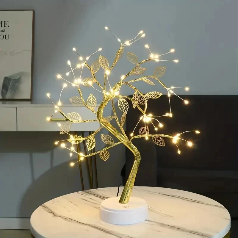 Golden Leaf 72 Led Touch Copper Wire Night Light Tree Light Battery Box USB Christmas Decoration Light String