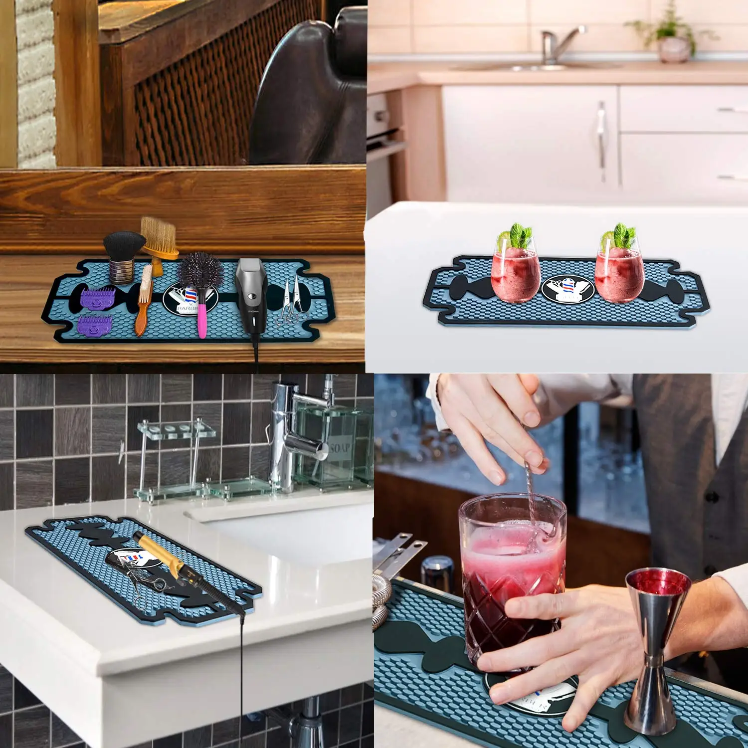 Barbershop Heat Resistant Anti Slip Rubber Mat Multipurpose Hair Salon Service Mat Flexible Mat Clippers Curling Tool Mat